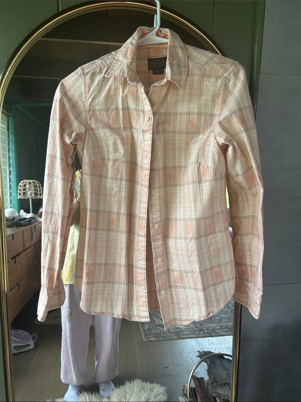 Pendleton Pale Pink and Cream Plaid Button-Down Shirt